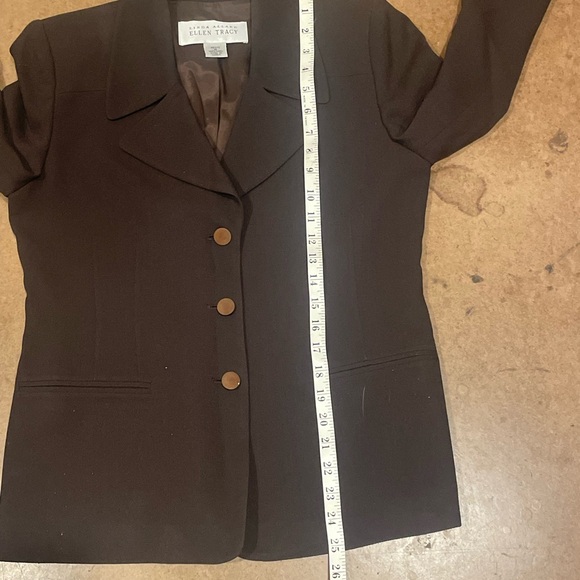 Ellen Tracy Blazer Womens Petite 6 Brown Pockets Button Wool - Picture 5 of 5